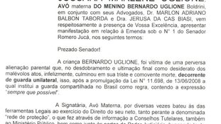 Avó do menino Bernardo pede a senadores que recusem a emenda no projeto da Guarda Compartilhada