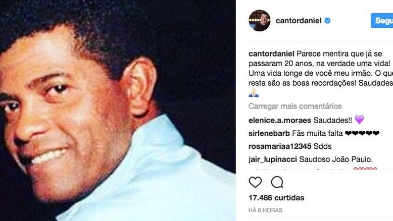 Daniel publica homenagem pelos 20 anos da morte de João Paulo