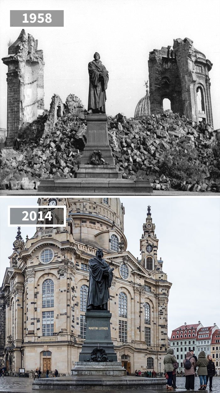 Fotos mostram antes e depois de locais históricos