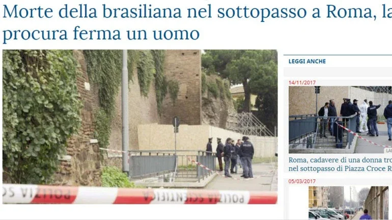 Corpo de brasileira é achado nu no centro de Roma