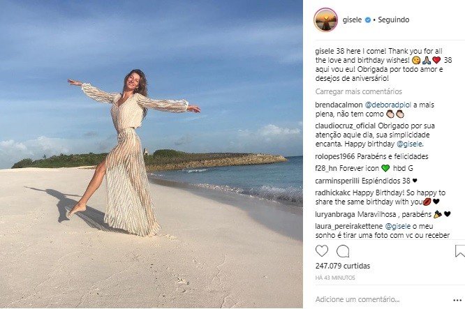 “38 aqui vou eu”, celebra Gisele nas redes 4 “38 aqui vou eu”, celebra Gisele nas redes