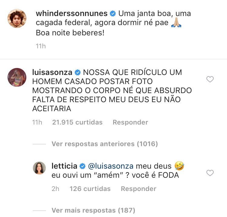 Luísa Sonza dá 'alfinetada machista' em foto de Whindersson Nunes sem camisa 4 Luísa Sonza dá 'alfinetada machista' em foto de Whindersson Nunes sem camisa