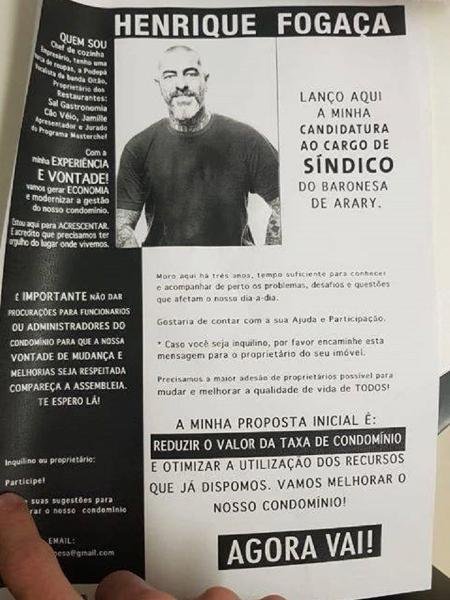 Henrique Fogaça se candidata a síndico do prédio em que mora