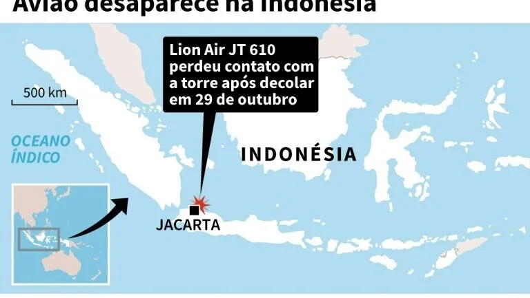Avião da companhia Lion Air desaparece com 188 pessoas a bordo