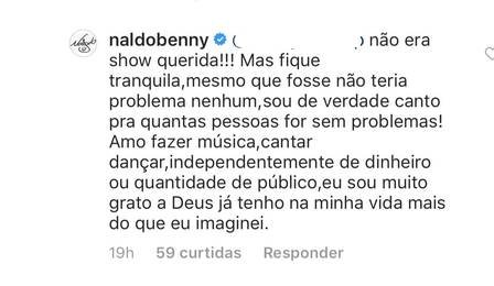 Naldo ganha apenas R$ 5 mil de cachê após fazer show vazio no RJ