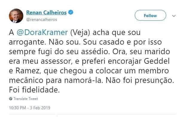 Entenda a polêmica envolvendo o senador Renan Calheiros e a jornalista Dora Kramer 3 Entenda a polêmica envolvendo o senador Renan Calheiros e a jornalista Dora Kramer