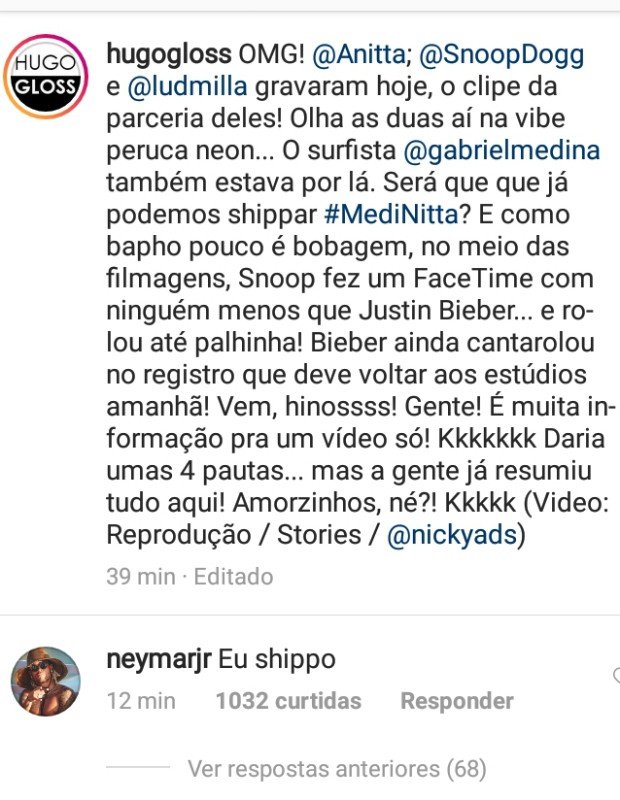 Neymar apoia possível romance de Anitta e Medina: "Eu shippo" 4 Neymar apoia possível romance de Anitta e Medina: "Eu shippo"