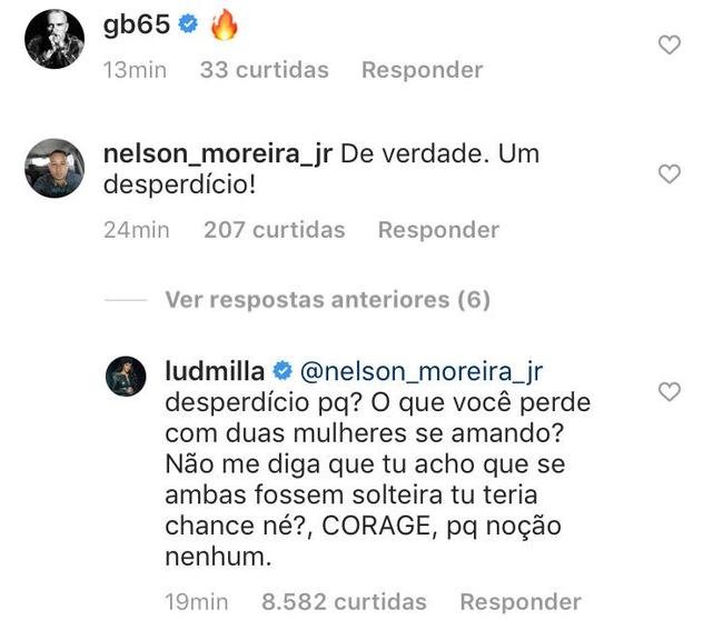 Ludmilla reage a seguidor que disse que ela e namorada juntas são um desperdício