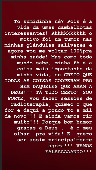 Heloísa Perissé é diagnosticada com tumor