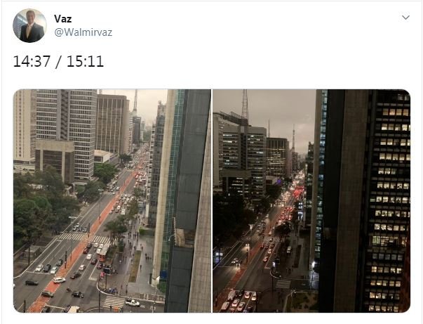 Com escuridão atípica, dia vira noite em São Paulo 4 Com escuridão atípica, dia vira noite em São Paulo