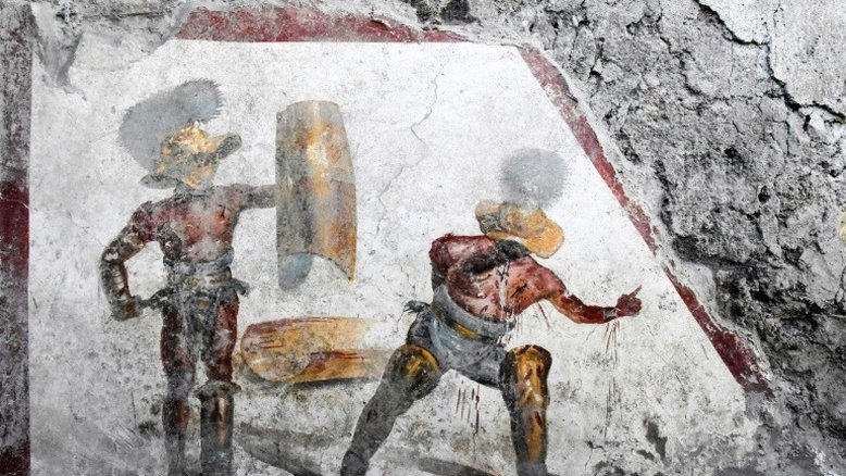 Afresco de gladiador é descoberto em Pompeia