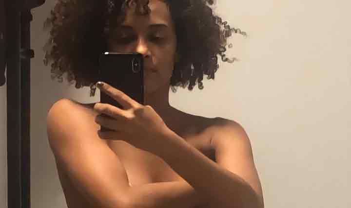 Taís Araújo faz topless e posa com barriga de grávida nos bastidores de Amor de Mãe