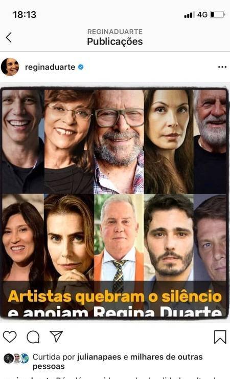 Carolina Ferraz reclama e Regina Duarte altera foto com artistas no Instagram 2 Carolina Ferraz reclama e Regina Duarte altera foto com artistas no Instagram