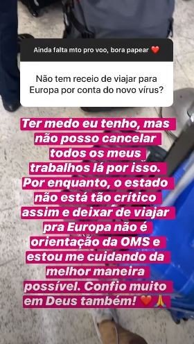 Júlia Horta, Miss Brasil, teme coronavírus em viagem à França