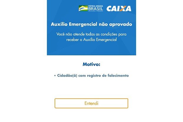 Mulher solicita auxílio emergencial e benefício é negado por ela ter 'falecido' 6 Mulher solicita auxílio emergencial e benefício é negado por ela ter 'falecido'
