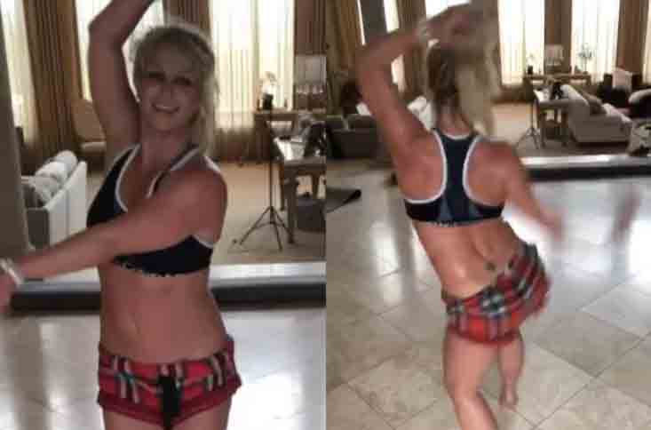Britney Spears mostra dança na sala de casa