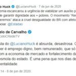Marcelo de Carvalho critica proposta de Luciano Huck sobre auxílio emergencial: "Absurda e desastrosa"