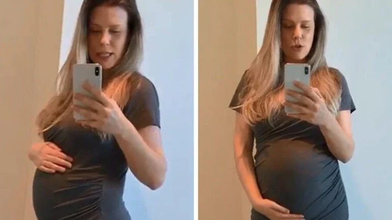 Grávida, Daiana Garbin, mulher de Tiago Leifert, mostra barriga de 6 meses