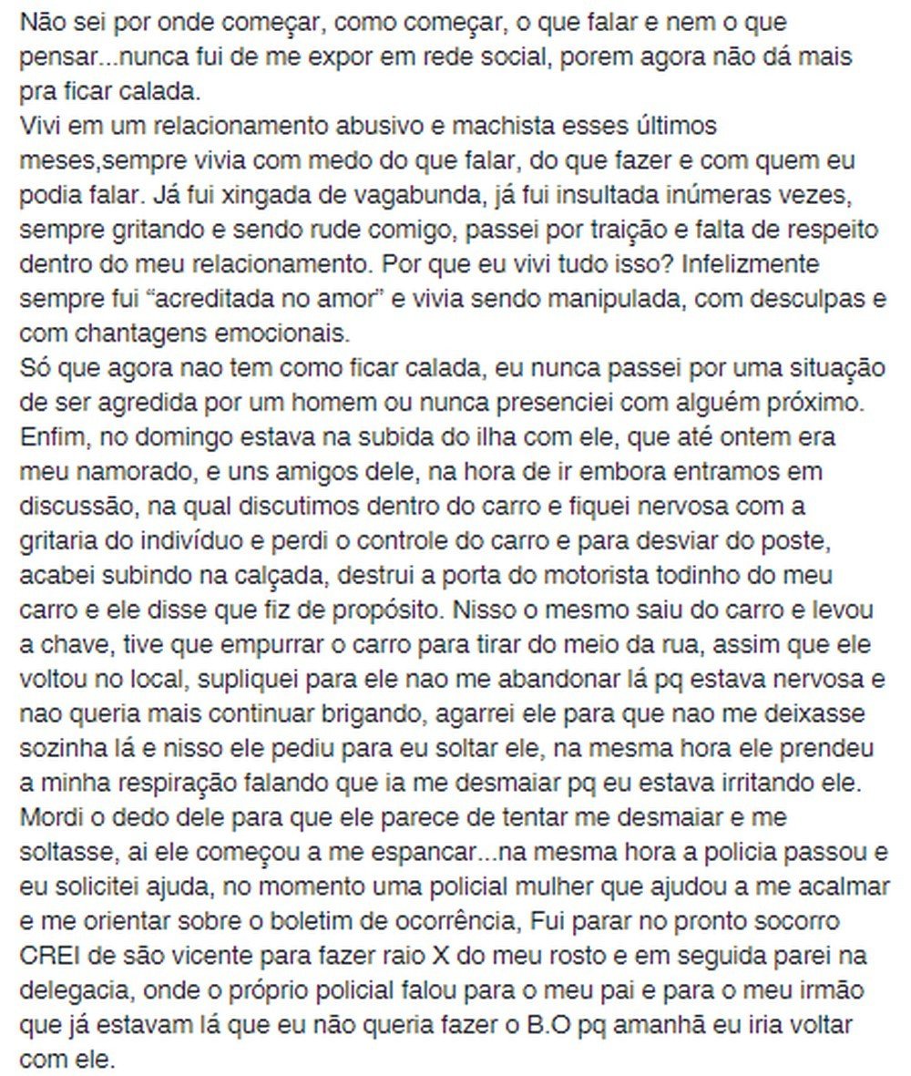 Desabafo de mulher após ser agredida pelo namorado viraliza: 'Fui parar no pronto socorro' 2 Desabafo de mulher após ser agredida pelo namorado viraliza: 'Fui parar no pronto socorro'