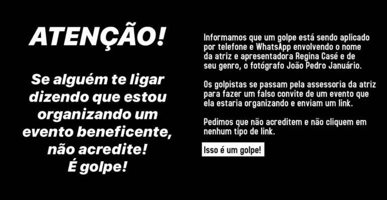 Regina Casé conta que estão usando seu nome para aplicar golpes 2 Regina Casé conta que estão usando seu nome para aplicar golpes