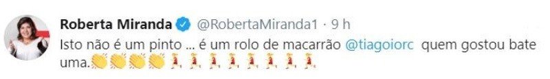 "É um rolo de macarrão", diz Roberta Miranda sobre nude vazada de Tiago Iorc