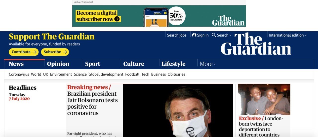 Teste positivo para Covid-19 de Bolsonaro repercute na imprensa internacional 21 Teste positivo para Covid-19 de Bolsonaro repercute na imprensa internacional