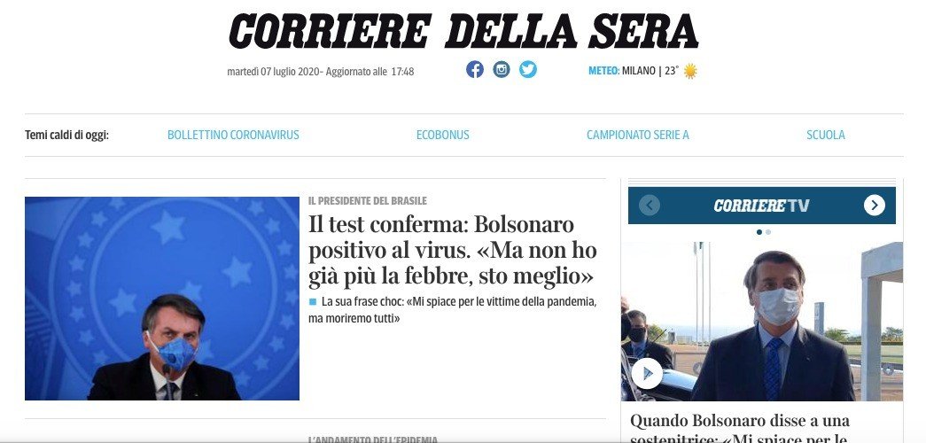 Teste positivo para Covid-19 de Bolsonaro repercute na imprensa internacional 24 Teste positivo para Covid-19 de Bolsonaro repercute na imprensa internacional