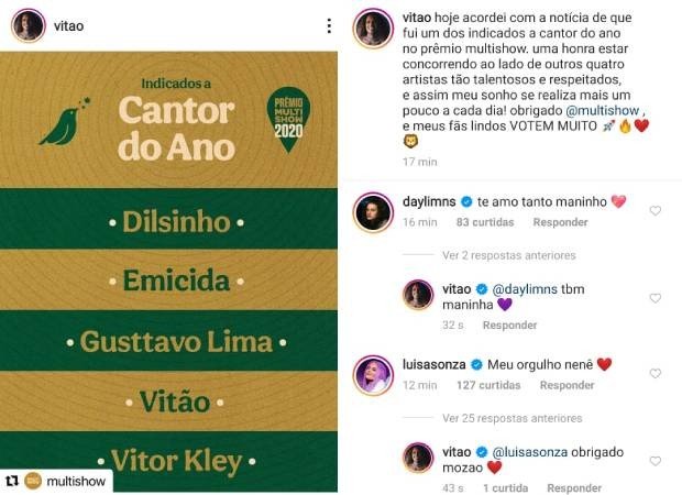 Luísa Sonza parabeniza namorado Vitão por indicação ao Prêmio Multishow 4 Luísa Sonza parabeniza namorado Vitão por indicação ao Prêmio Multishow