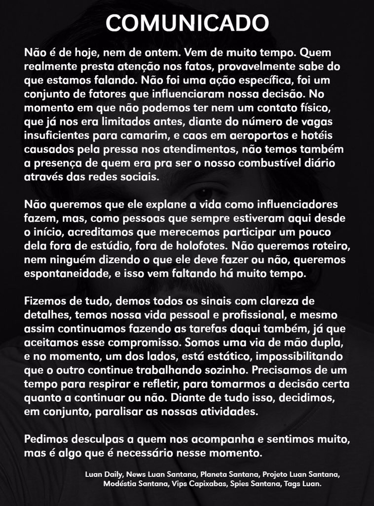 Fã-clubes de Luan Santana suspendem as atividades: “Fizemos de tudo” 4 Fã-clubes de Luan Santana suspendem as atividades: “Fizemos de tudo”