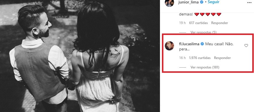 Lucas Lima imita Vitão e comenta publicação de Junior com a esposa: "Meu casal" 4 Lucas Lima imita Vitão e comenta publicação de Junior com a esposa: "Meu casal"