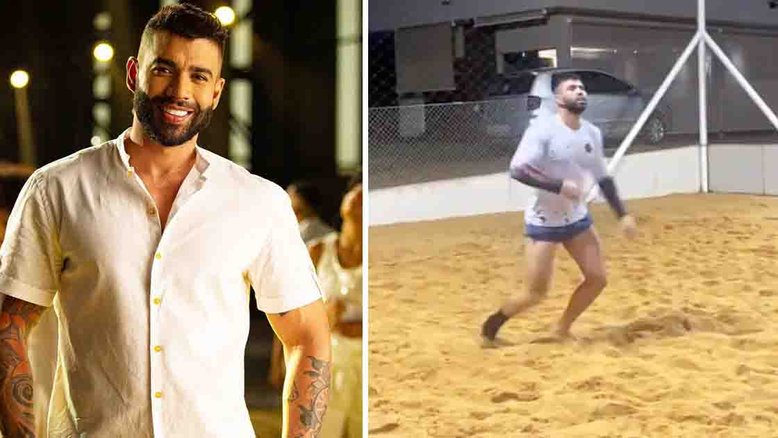Gusttavo Lima arrasa no futevolêi com os amigos