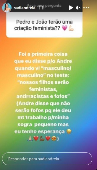 "Feministas, antirracistas e fofos", diz Andréia Sadi sobre como serão seus gêmeos 4 "Feministas, antirracistas e fofos", diz Andréia Sadi sobre como serão seus gêmeos