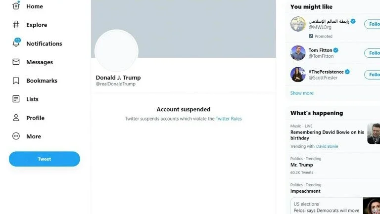 Twitter diz que expulsão de Trump é definitiva