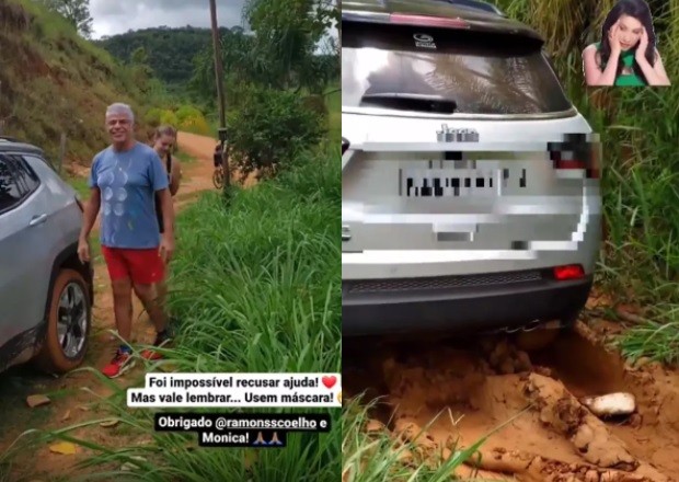 Após ter carro atolado em estrada de terra, Lulu Santos recebe ajuda de populares 2 Após ter carro atolado em estrada de terra, Lulu Santos recebe ajuda de populares