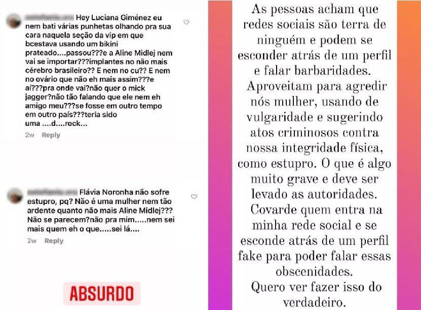 Luciana Gimenez recebe mensagem de assédio na rede social e se revolta: 'Covarde' 2 Luciana Gimenez recebe mensagem de assédio na rede social e se revolta: 'Covarde'