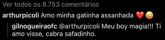 Ex-participantes do BBB21, Gil e Arthur trocam flertes: 'Meu boy magia' 4 Ex-participantes do BBB21, Gil e Arthur trocam flertes: 'Meu boy magia'