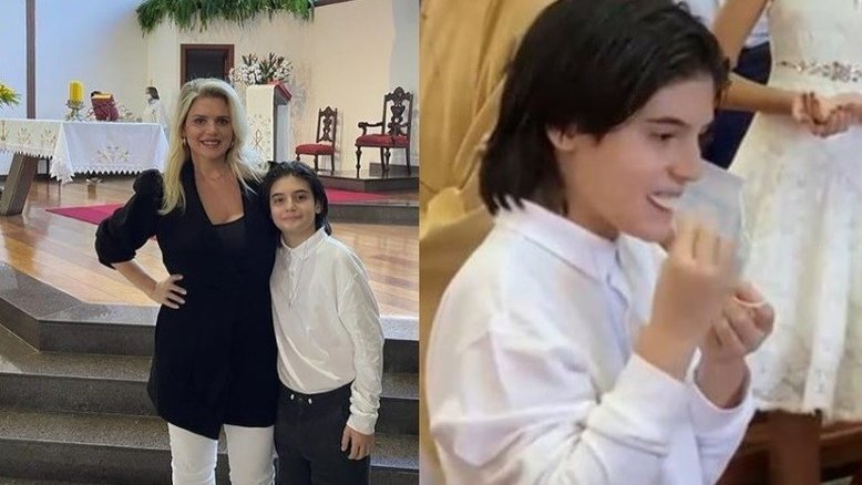 Mari Alexandre mostra fotos da primeira comunhão do filho com Fábio Jr.