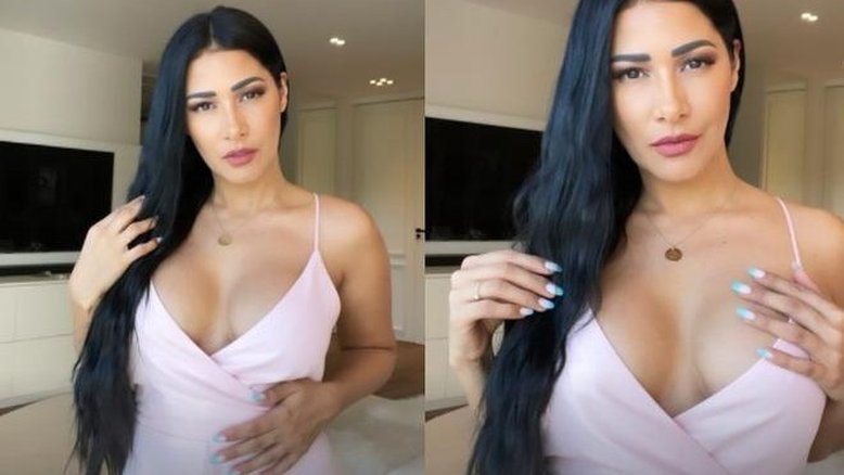 Simaria dispensa sutiã com vestido decotado e seguidor elogia: 'Deusa'