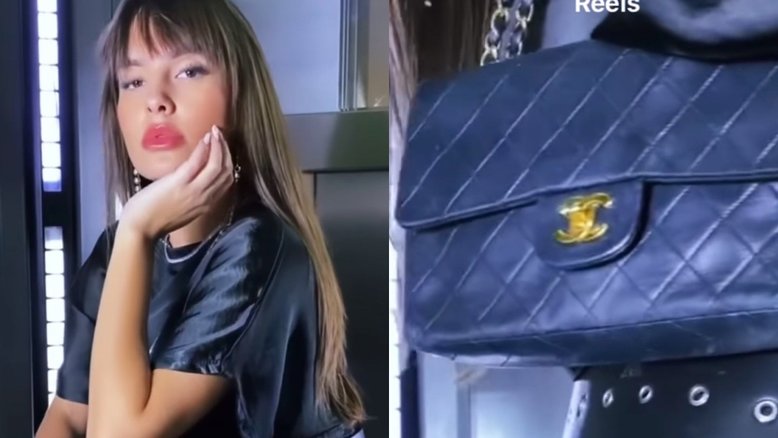 Ex-BBB Thaís Braz posa com bolsa de grife e Tiago Leifert comenta