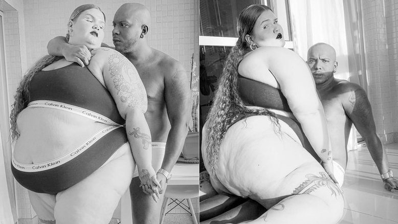 Thais Carla posa com marido e sugere campanha com 'casal fora dos padrões'