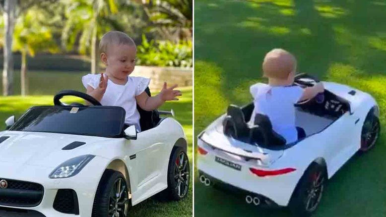 Ana Paula Siebert mostra Vicky em carrinho elétrico de mais de R$ 2 mil