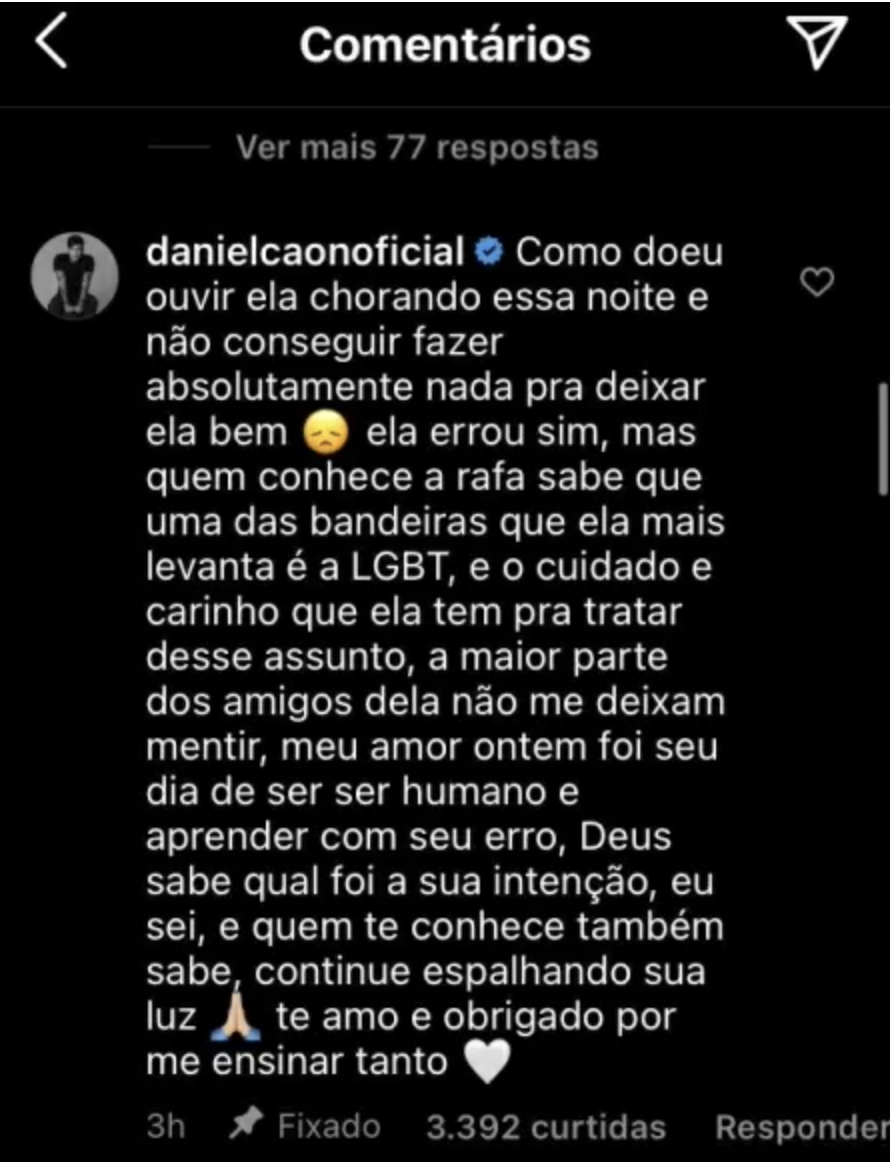 Namorado sai em defesa de Rafa Kalimann: ‘Aprender com o seu erro’