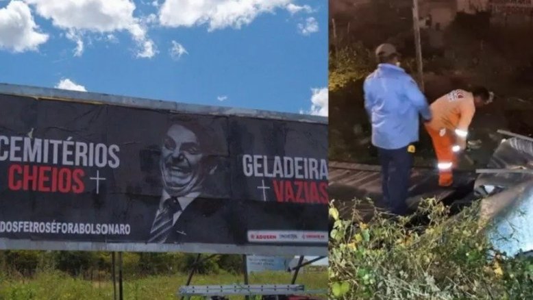 Funcionários de órgão federal são usados para destruir outdoor anti-Bolsonaro no Rio Grande do Norte