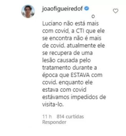 'Ele não está mais com Covid', diz marido de Sasha após visitar Szafir
