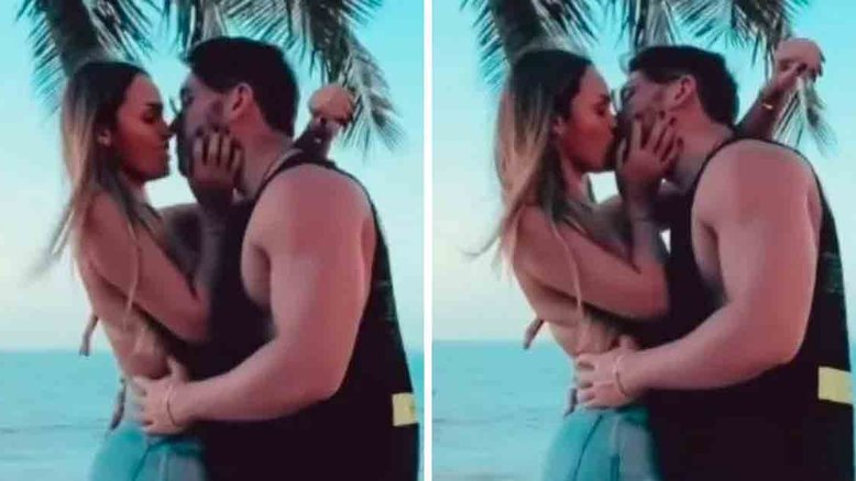 Após assumirem namoro, Sarah Andrade e Lucas Viana filmam beijo