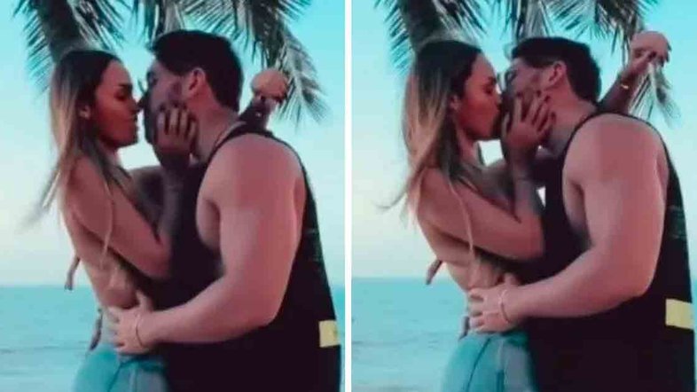 Após assumirem namoro, Sarah Andrade e Lucas Viana filmam beijo
