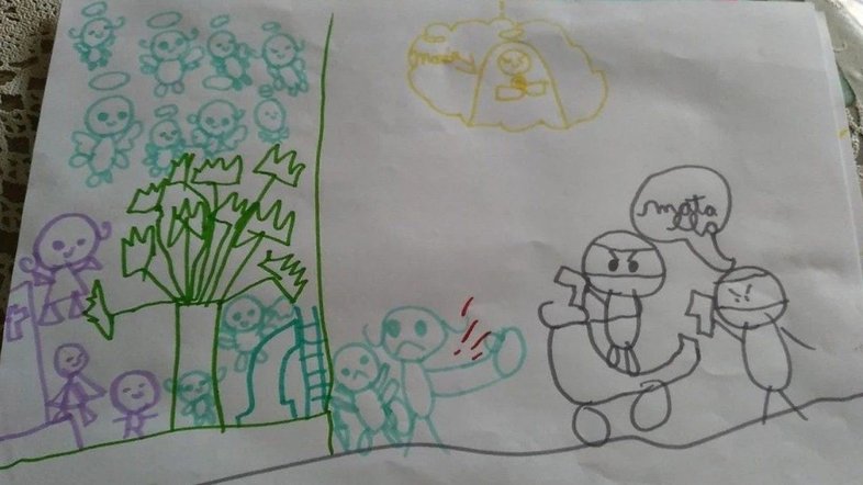 Criança fica traumatizada, desenha assalto e escreve: 'Mata ela'