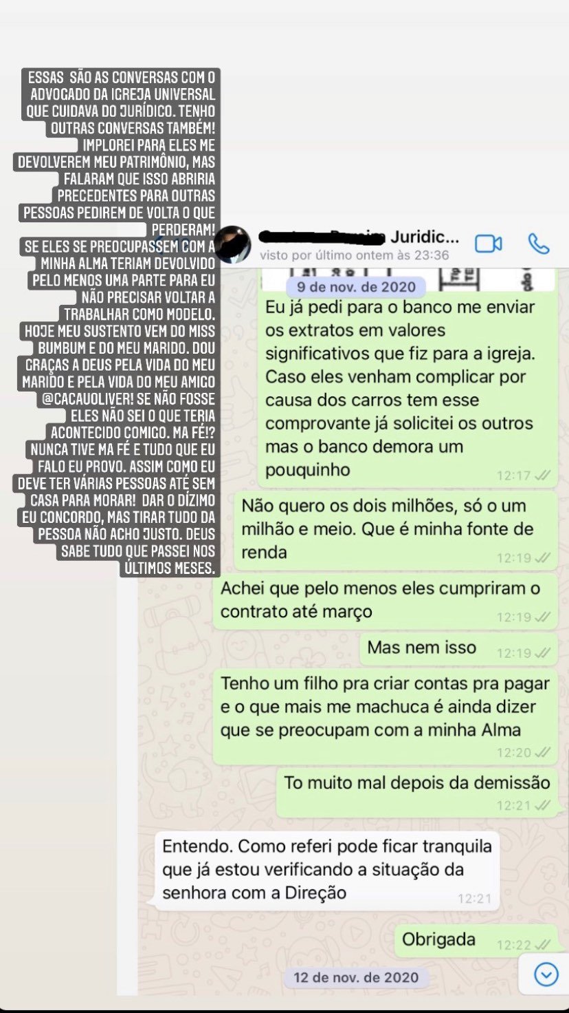 Andressa Urach exibe conversa com Igreja Universal: ‘Não me matei porque acredito no inferno’