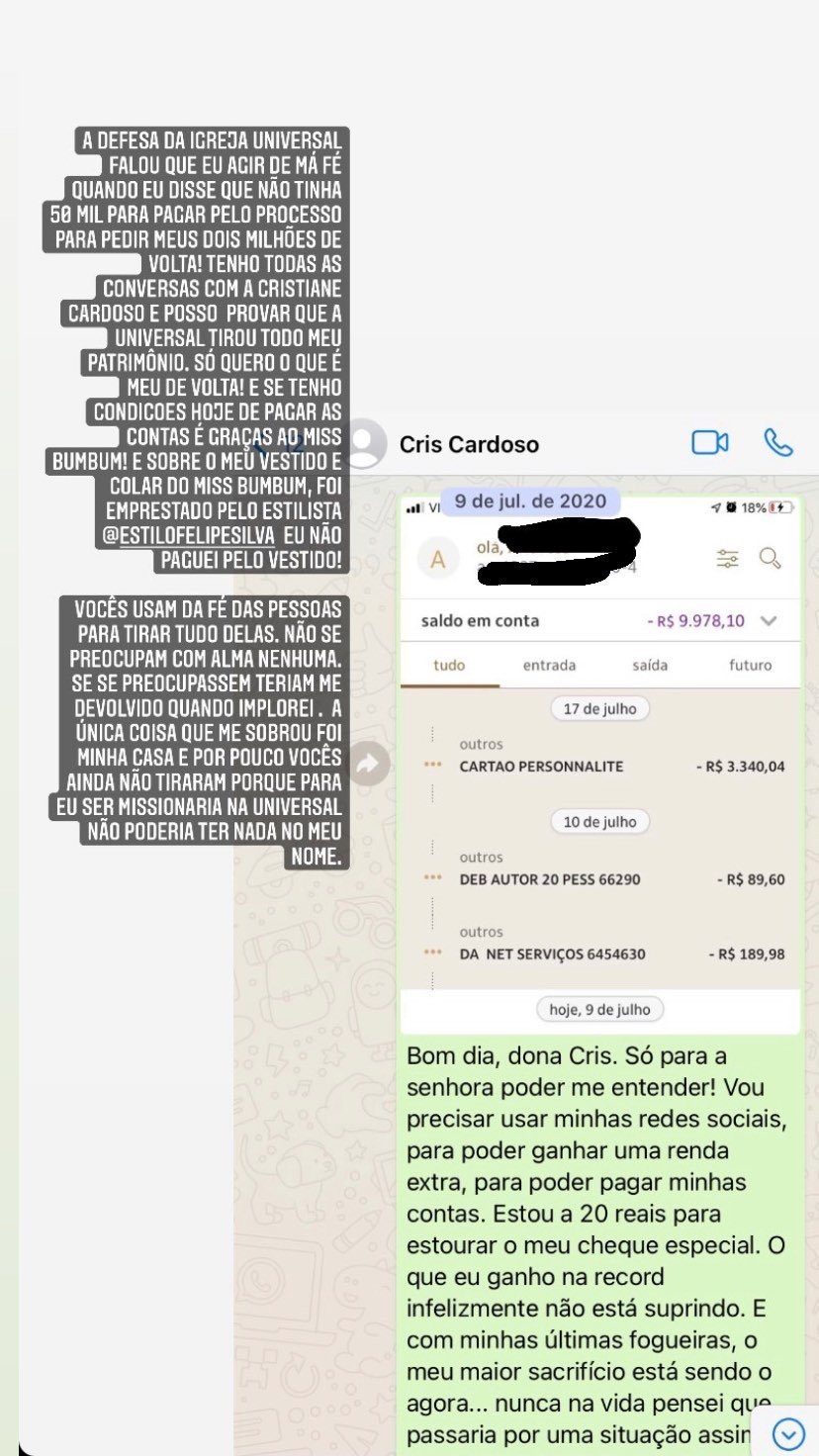 Andressa Urach exibe conversa com Igreja Universal: ‘Não me matei porque acredito no inferno’