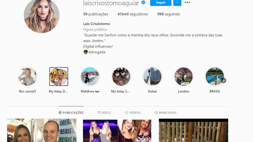 Fim do conto de fadas? Influenciadora presa com cocaína deleta fotos de ostentação 4 Perfil do Instagram de Lais Crisóstomo não exibe mais fotos de ostentação